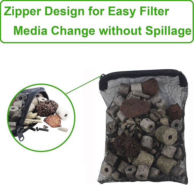 10 Pcs 3" x 4" Aquarium Filter Media Bags Small, Mini Fish Tank Media Mesh Filter Bags for Activated Carbon, Ceramic Media Rings, Mesh Reusable Bags with Zipper Black
