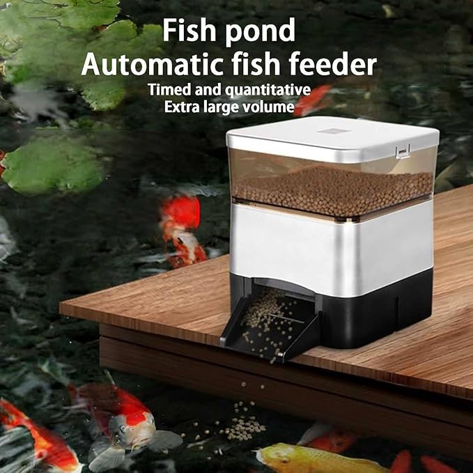 Automatic Fish Feeder - 10 L Large Capacity Vacation Timer, Moisture-Proof Outdoor Koi Fish Feeder, Support WiFi and Solar Panel Charging, for Fish Pond for Fish Tank