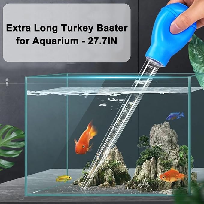 Extra Long Turkey Baster for Aquarium, 27.7 Inch Aquarium Coral Feeder, 50ml Aquarium Water Changer Siphon with 2 Pieces Extension Tubes for Fish Tank Cleaning