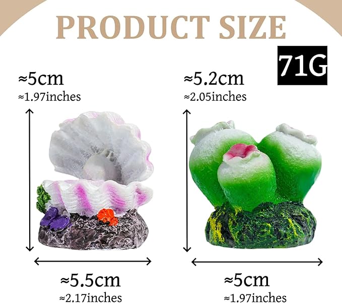 2 Piece Coral and Shell Ornaments Fish Tank Aquarium Decorations Aquarium Ornaments Fish Tank Decor Bubbler Style Decor Landscape Accessories for Aquascaping