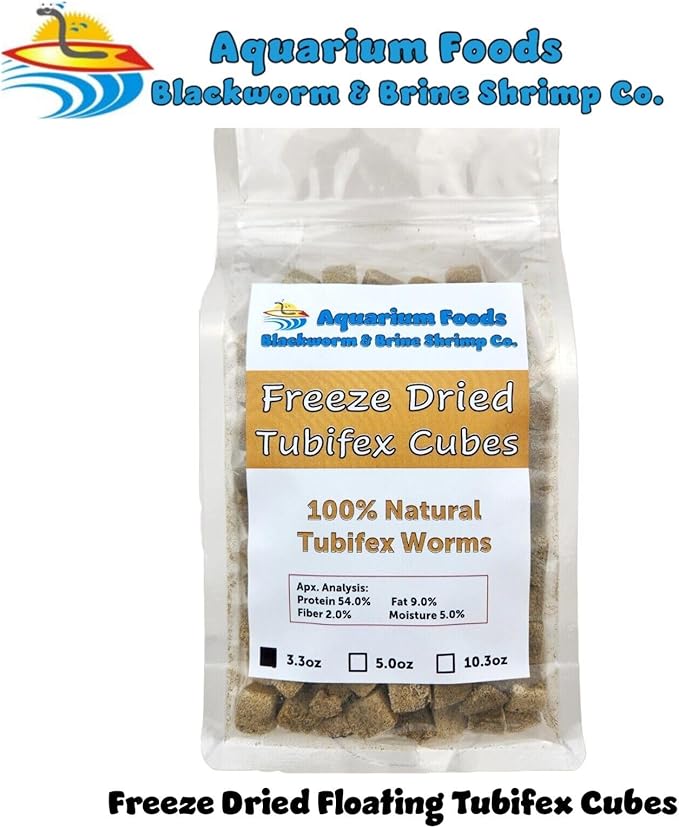 Tubifex Worm Cubes, Floating Freeze Dried Tubifex Worm Cubes, All Tropical Fish, Cichlids, Discus, Tetras, Bettas, Goldfish, Catfish, Marine Fish, Koi & Pond Fish…3.3oz Clear Bag