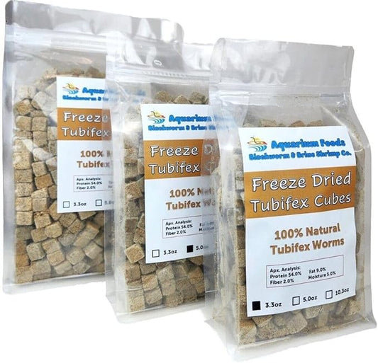 Tubifex Worm Cubes, Floating Freeze Dried Tubifex Worm Cubes, All Tropical Fish, Cichlids, Discus, Tetras, Bettas, Goldfish, Catfish, Marine Fish, Koi & Pond Fish…3.3oz Clear Bag