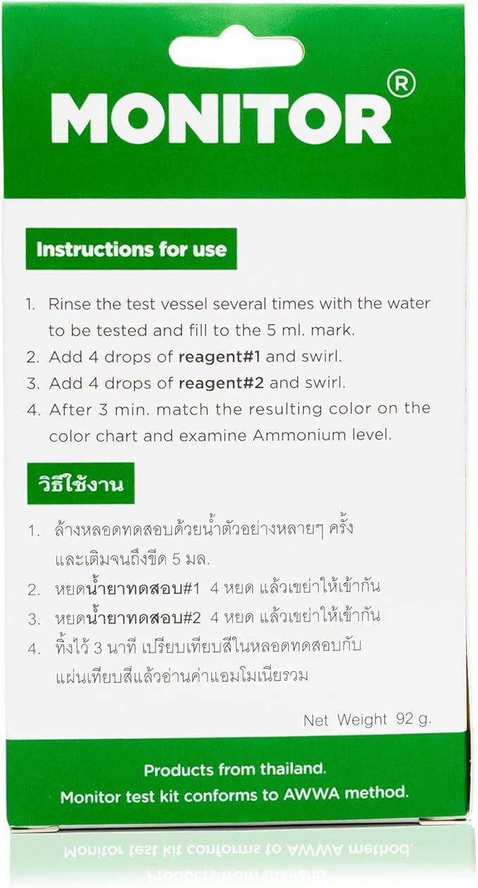 Monitor Ammonia Test KIT (150 Tests) - Monitor Aquarium and aquaculture Water Quality