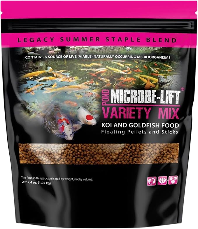 MICROBE-LIFT MLLVMMD Variety Mix Floating Fish Food Pellets and Sticks for Ponds, Water Gardens, and Fountains, for Live Goldfish and Koi, 2.25 Pounds