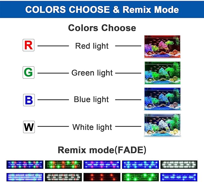 Upgraded Led Aquarium Light 11 to 78 inch Full Spectrum Fish Tank Light Adjustable Remote Control Hood Lamp Lighting for Freshwater Saltwater Marine (Remote Control Multicolor 60-72 Inch(24+36"))