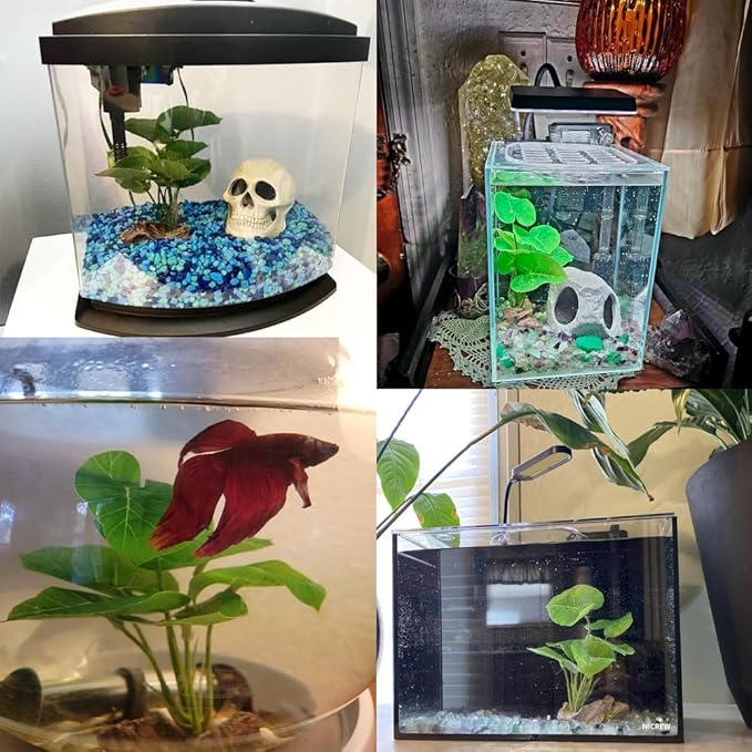Fish Tank Decor Aquarium Decorations Ornaments Betta Leaf pad Hammock 6inch Plastic Artificial Plant Goldfish Fish Hides Small Tank/Reptiles Plants Driftwood (Green-Type-A-Set)