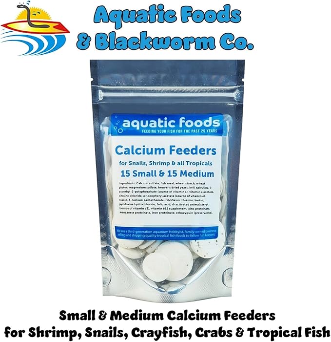 Small & Medium Calcium Feeder Disks for Shrimp, Snails, Crabs, Crayfish, Hermit Crabs and All Tropical Fish…30 Count Bag of Small & Medium