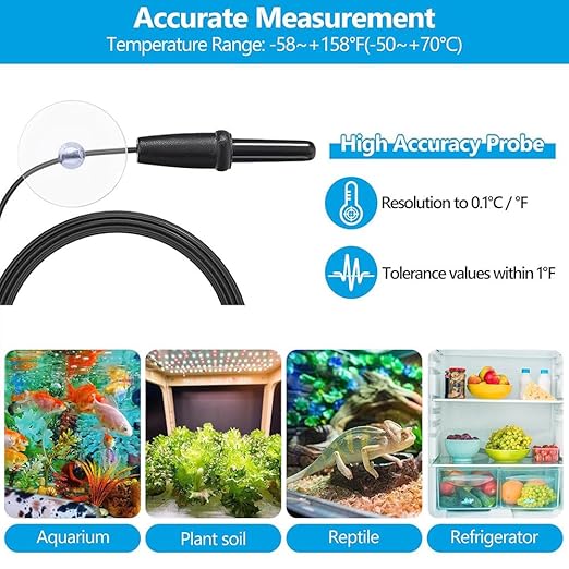 DaToo Aquarium Thermometer with Large LCD Display Fahrenheit/Celsius(℉/℃) Fish Tank Thermometer for Aquarium Reptile Terrarium Digital Water Thermometer with Suction Cup(4 Pack)