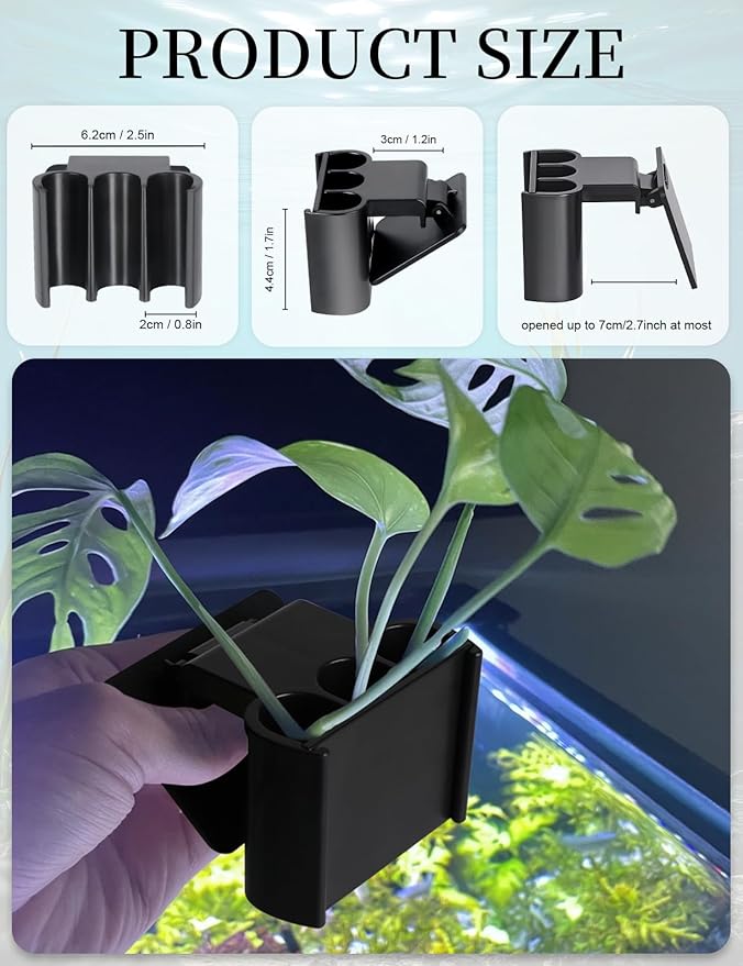 sogiv 3 Holes Aquatic Plant Cups, Hanging Aquarium Plant Holder, for Fish Tank Plants Potting, Aquascape Accessories Decorations, Black, 2 Pcs