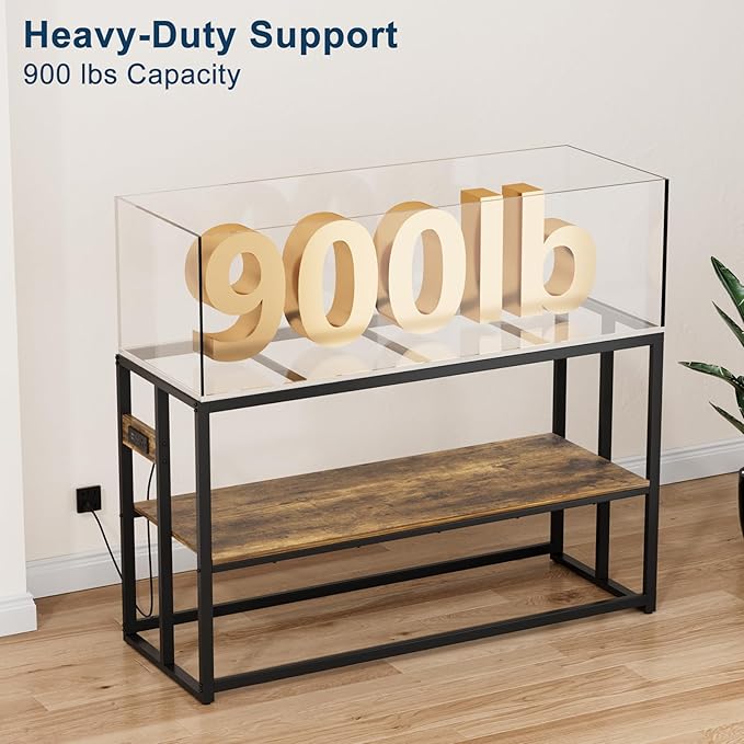 Urban Deco 55-75 Gallon Fish Tank Stand with Power Outlets, 900LBS Capacity Aquarium Stand, Metal Fish Tank Stand Dual-Layer Design Terrarium Stand, Rustic Brown