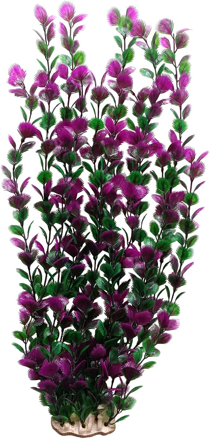 Lantian Grass Cluster Purple Leaves Aquarium Décor Plastic Plants Extra Large 21 Inches Tall 6522, Purple and Green