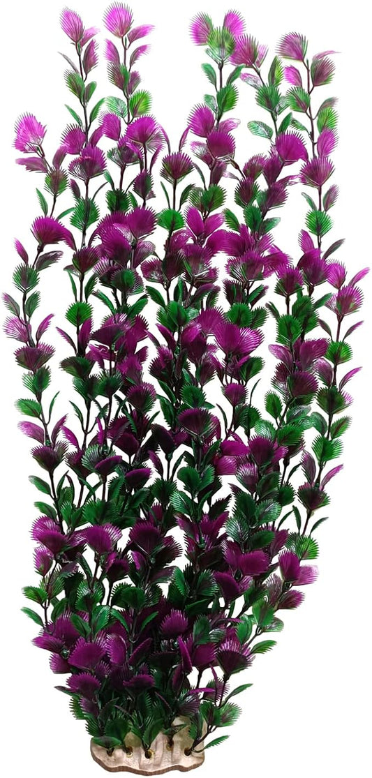 Lantian Grass Cluster Purple Leaves Aquarium Décor Plastic Plants Extra Large 21 Inches Tall 6522, Purple and Green