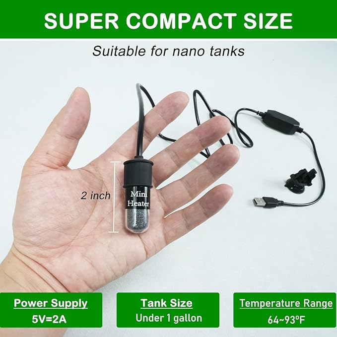 Small Aquarium Heater, USB 10W Adjustable Mini Fish Tank Heater with External Temperature Controller, Overheating Protection, Used for 0.5-1 Gallon Tank (Quartz)