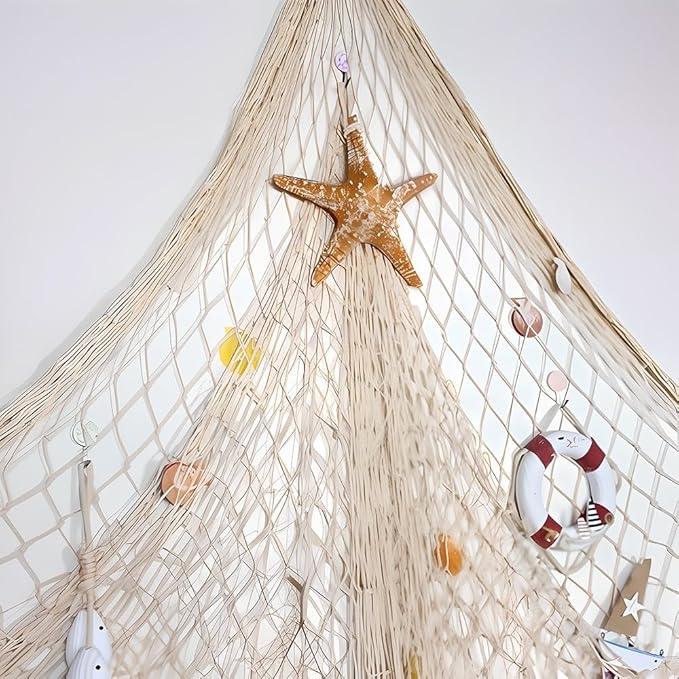 80"x40" Fish Net Decorations, Natural Cotton Fishing Net Decor Fishnet Rope Decoration for Under The Sea Hawaiian Pirate Ocean Beach Themed Party (2 Pack)