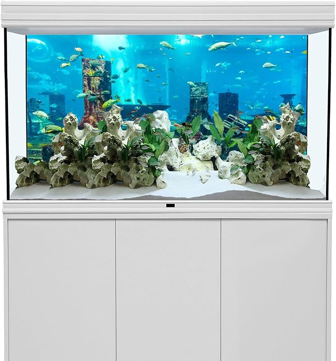 AWERT Undersea Theme Aquarium Background Colorful Coral Tropical Fish Ruins Underwater World Fish Tank Background 48x24 inches Vinyl