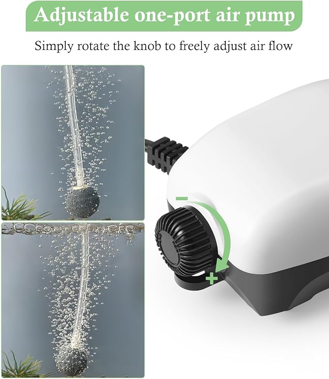 HITOP Upgraded 2W Adjustable Single Outlet Aquarium Air Pump, 2.8L/M Mini Quiet Fish Tank Aerator with Accessories, Oxygen Pump for Small Tank up to 40Gallon