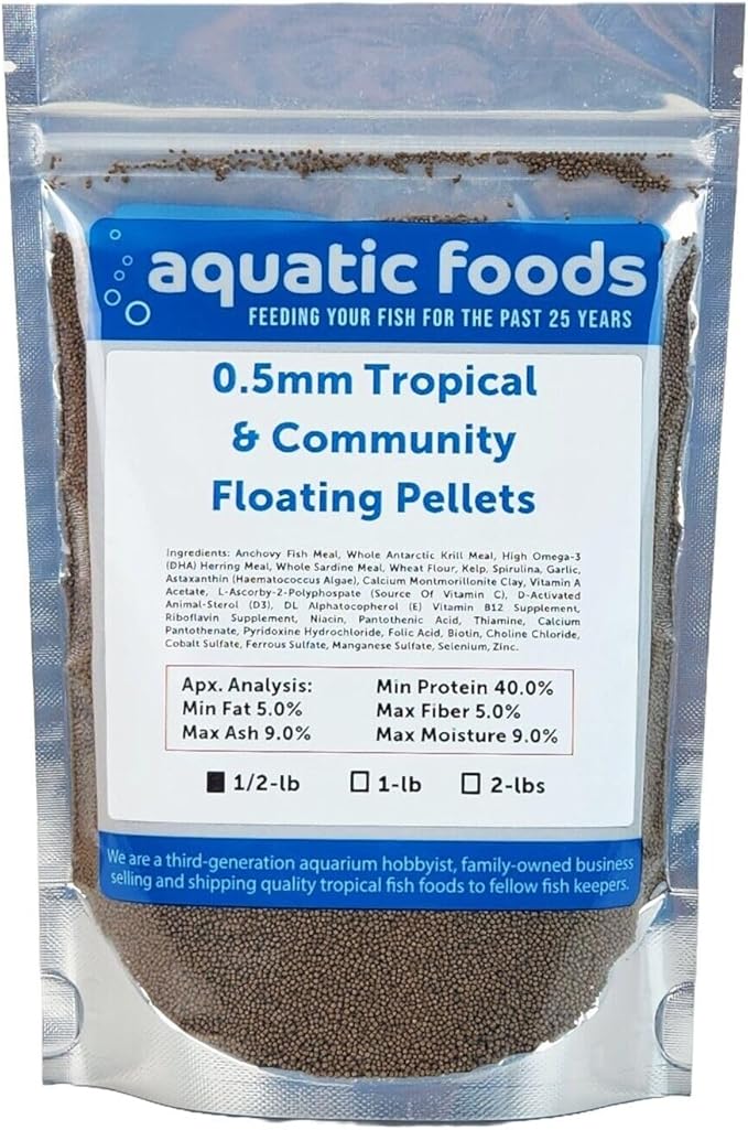 0.5mm - 1/64" Tropical & Community Fish Floating Micro Pellets for Tetras, Guppies, Angel Fish, Small Cichlids, All Tropical Fish. - WL…1/2-lb Foil Bag