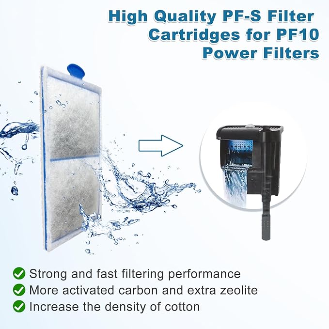 driamor 8 Pack PF-S Filter Cartridges Compatible with PF10 Power Filters, Small Fish Tank Filters Cartridge Replacement with Zeolite