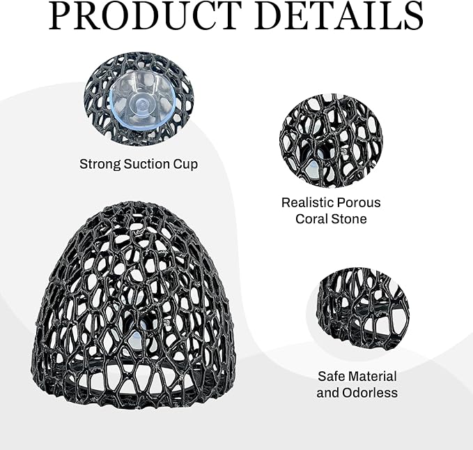 Cave with Suction Cup, Aquarium Betta Fish Hideout Habitat Decor, Stable Resting Hiding Place for Cherry Shrimp, Dwarf Shrimp, Guppy and Small Fish (Black)
