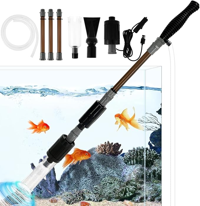Aquarium Gravel Cleaner Electric Fish Cleaning Tools with Strong Suction Fish Gravel Cleaner Fish Cleaner Fish 6 in 1 Vacuum Gravel Cleaner for Wash Sand Water Changing