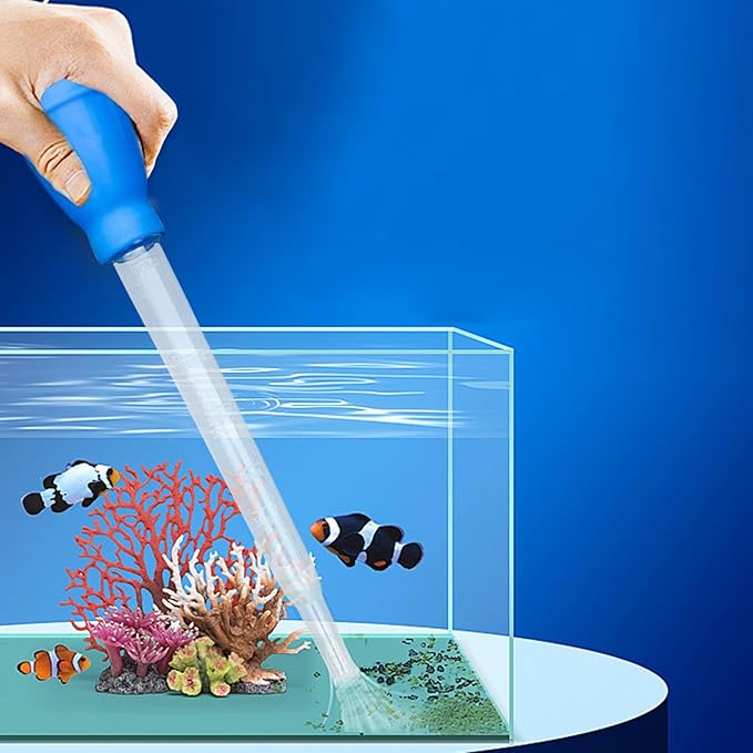 Aquarium Vacuum Cleaner Manual Water Changer Fish Tank Siphon Cleaning Tool Gravel Sand Sludge Extractor Transparent PP Material Easy to Use Suitable, Blue