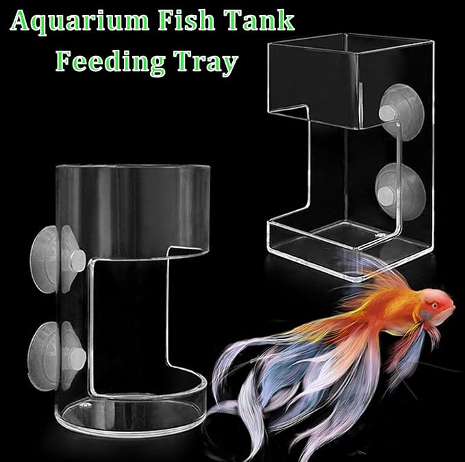 2 Pcs Fish Tank Feeding Tray with Suction Cup, Acrylic Feeding Tube Fish Food Holder, Automatic Fishing Feeder Aquarium Tank Divider Supplies, Breeder Box for Aquarium Accessories (Mix)