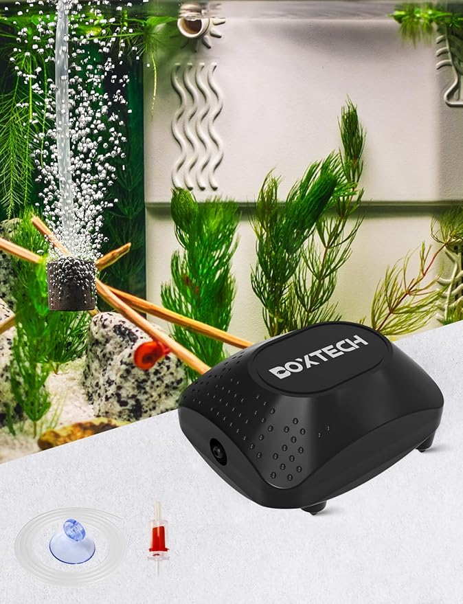 Aquarium Bundle - Aquarium Air Pump Kit and Nano Air Stone Disk, Airline Tubing Check Valve Suction Cup