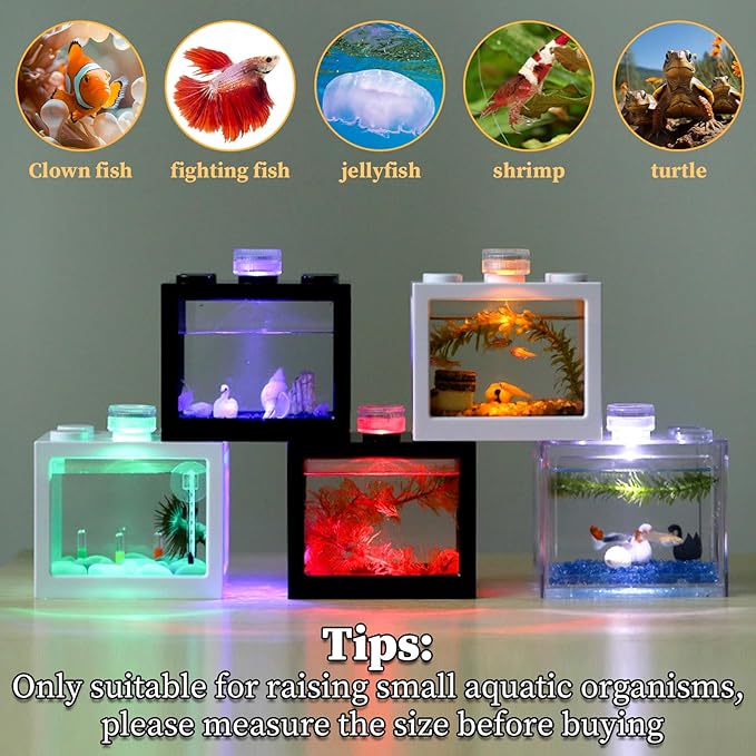 QTLCOHD 4Pcs Small Betta Fish Tank, 0.6 Gallon Stackable Mini Aquarium Tank, Rectangular Fish Bowl for Turtle, Reptile, Shrimp, Crab, Insects, Decoration (Black), Clear