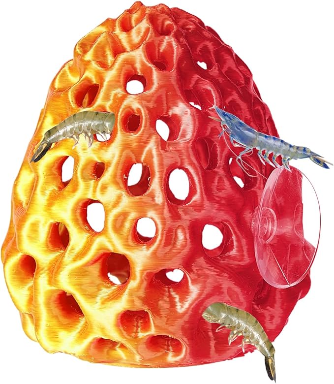 Shrimp Dome Hide, Shrimp Hides for Aquarium, Betta Fish Hideout with Suction Cup, Betta Habitat Tank Ornament Accessories, Aquarium Decor for Small Fish Guppy Hiding Resting (Gold Red)