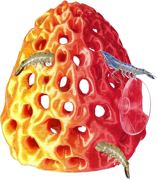 Shrimp Dome Hide, Shrimp Hides for Aquarium, Betta Fish Hideout with Suction Cup, Betta Habitat Tank Ornament Accessories, Aquarium Decor for Small Fish Guppy Hiding Resting (Gold Red)