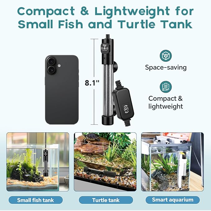hygger 300W Submersible Aquarium Heater with Digital Temperature Controller, Mini Fish Tank Heater for 40–80 Gallon Tanks, Overheat & Out-of-Water Protection, Freshwater & Saltwater