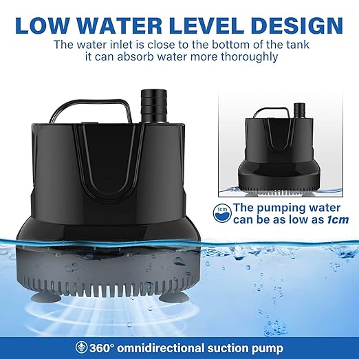 Simple Deluxe 1056GPH 85W Bottom Suction Water Table Pump (4000L/H) with 3 Nozzles for Fish Tank, Pond, Aquarium, Hydroponics, Black