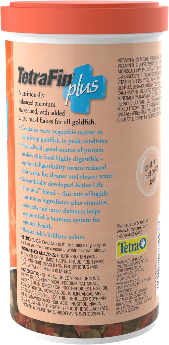 TetraFin Plus Goldfish Flakes Balanced Diet With Algae To Promote Health, 7.06 oz