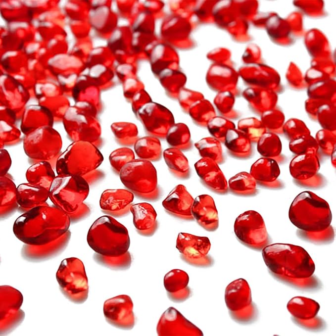 WAYBER Glass Stones, 1Lb/460g Irregular Sea Glass Pebbles Non-Toxic Artificial Crystal Stones for Vase Filler/Table Scatter/Aquarium Decoration/Handcraft Making/Jewelry Display, Red