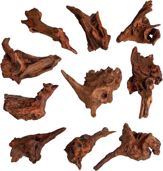emours Natural Driftwood Small Aquarium Driftwood, 4-6", Natural Twisted Branches, Low-Tannin, Great for Shrimp/Betta & Nano Aquascapes, Also for Reptile Terrariums (10)