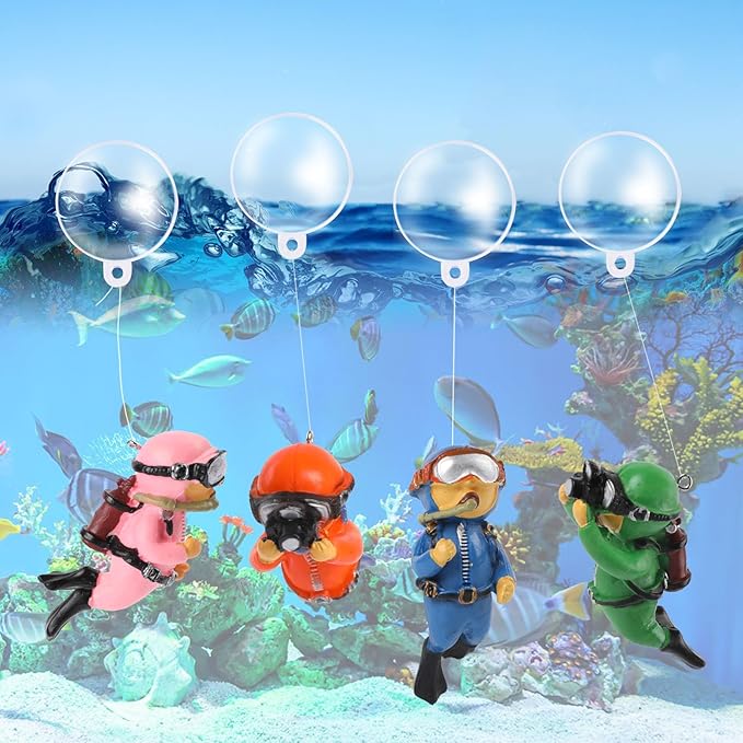 KALIONE Floating Fish Tank Decorations - Cute Little Diver Toys for Aquarium Decor - 4 Pack Ornaments Accessories