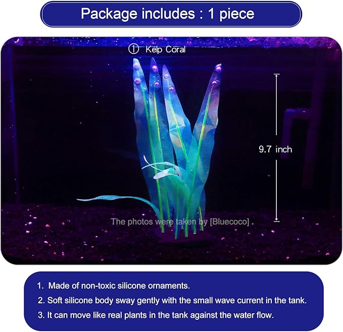 Soft Silica Gel Moves Naturally with Water Flow, Aquarium Decorations Glow in The Dark, Glowing Coral Ornaments for Fish Tank Decorations (Green, Kelp)