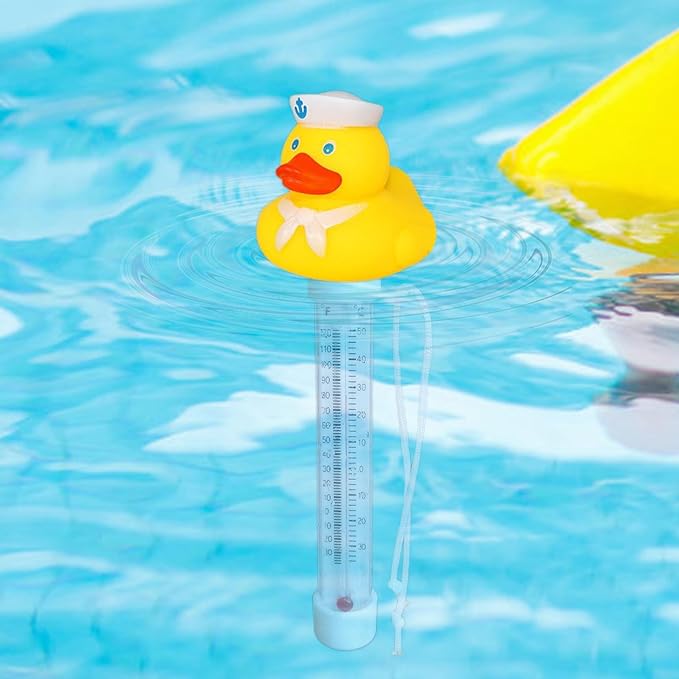 Pool Floating Thermometer, Bath Thermometer, Easy-Read Water Temperature Gauge with String, Duck Shape Floating Swimming Pool Thermometer, Temperature Gauge for Hot Tubs & Aquariums