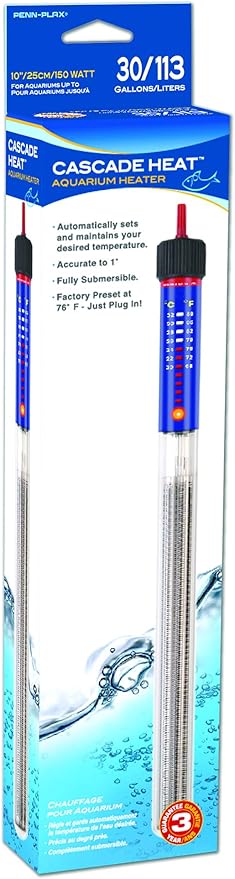 Penn-Plax Cascade Heat Aquarium Heater – Fully Submersible – Great for Freshwater and Saltwater Fish Tanks – 11” Length – 150 Watt