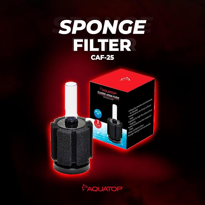 Aquatop Internal Sponge Filter for Aquariums – Suitable for Tanks Up to 25 Gallons, Freshwater and Saltwater Use, Compatible with Air Pumps or Powerheads