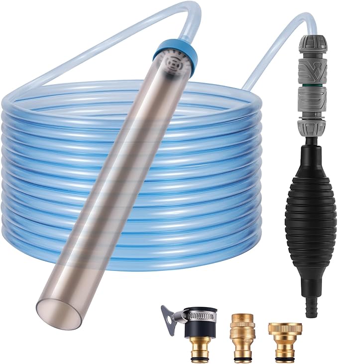Fish Tank Vacuum Gravel Cleaner Gravel Vacuum for Aquarium，Siphon Aquarium Water Changer for Fish Tank with Four Faucet Adapter and Long Hose(30 Feet)