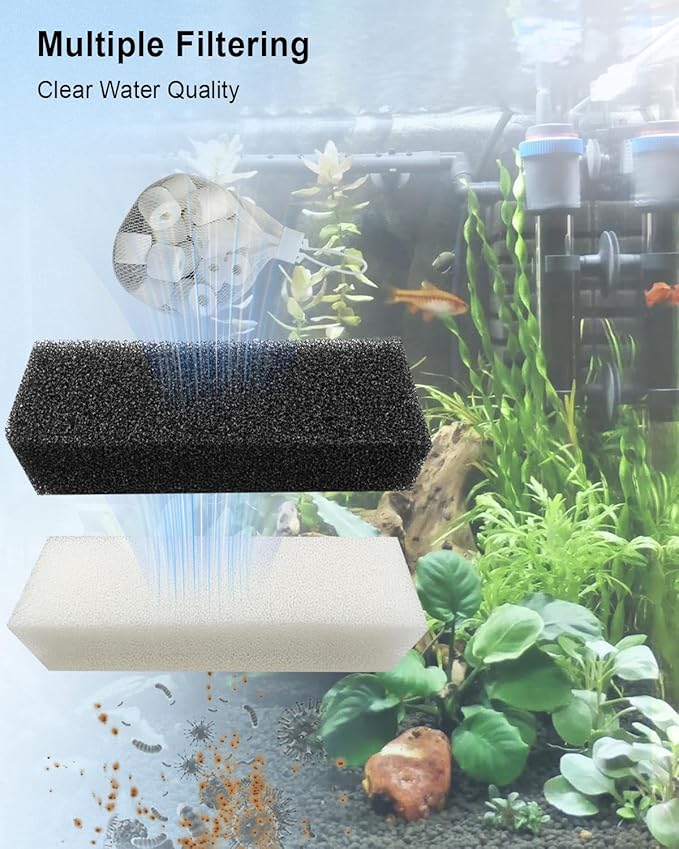 OCHIKI 4 Sets Aquarium Tank Filter Maintenance Kit Fit for AquaClear 110, Three-Stage Filtration Tank Carbon Filter & Foam Filter & Ceramic Rings & Bags for 60 to 110 Gallon Aquariums