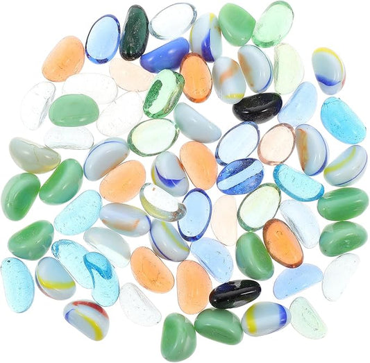 Kisangel Colorful Glass Stones Fish Tank Decor, Luminous Aquarium Landscape Pebbles, Natural Mixed Cashew-Shaped Decorative Rocks for Aquatic Bottom Sand, 1lb Set Random Color