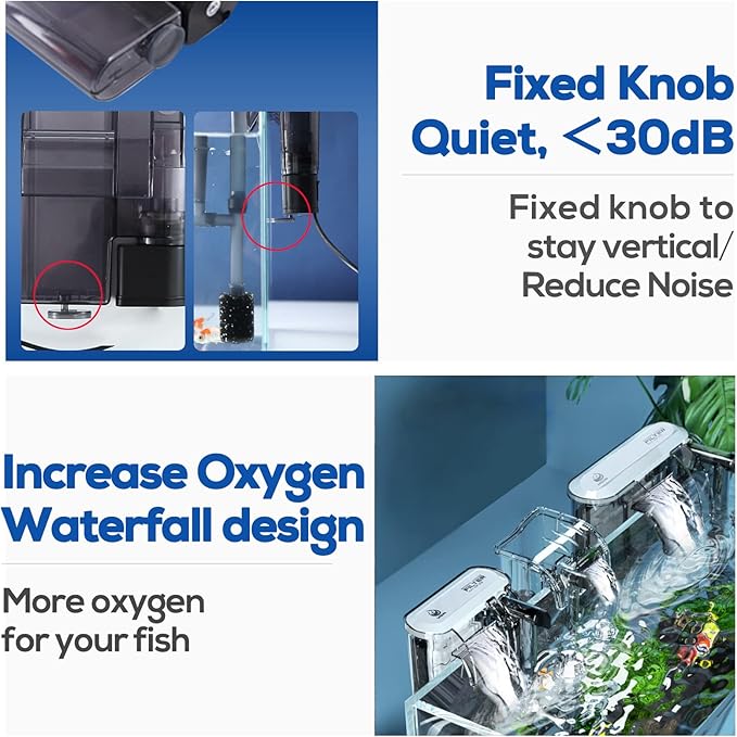 LAQUAL Aquarium Filter with Surface Skimmer, 10 Gallon Small Fish Tank Filter, 3-Layer Filtration, Adjustable Water Flow, Waterfall Design for Increasing Oxygen, Quiet & Efficient Hang on Back Filter