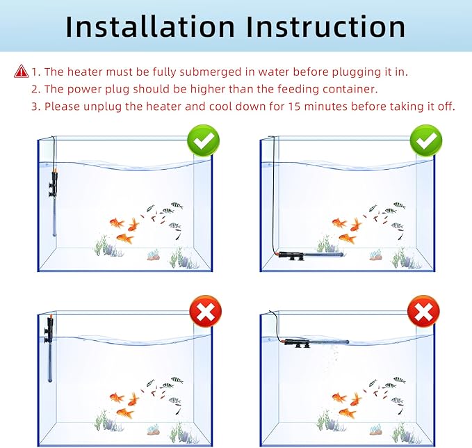 HiTauing Aquarium Heater 25W/50W/100W/200W/300W, Adjustable Knob Fish Tank Heater with Digital Thermometer, Submersible Betta/Turtle Tank Heater for Freshwater and Saltwater Tanks