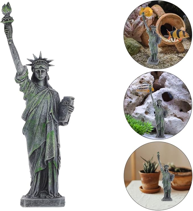 ULTECHNOVO Statue of Liberty Ornament 7.8 Inch Resin Fish Tank Decoration Small USA Souvenir Miniature Office Desk and Garden Accent