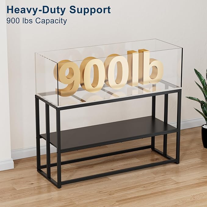 Urban Deco 55-75 Gallon Fish Tank Stand 900LBS Capacity For Aquarium Stand Metal Fish Tank Stand 48.4"x19.7"x31.5" Dual-Layer Design Terrarium Stand Ideal for Home and Office, Black