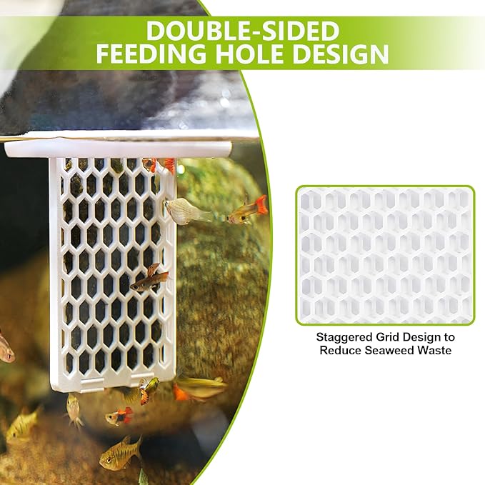 Floating Seaweed Feeder, Aquarium Algae Holder with Feeding Ring, Floating Nori Feeder for Fish Tank, Seaweed Clip for Saltwater Freshwater Fish (White)