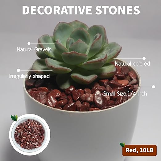 Red Pebbles,Small Gravel,1/4 Inch Nature Stones,Rocks for Indoor Plant Pots,Succulent,Garden Decor,Fish Tank,Vases,Aquarium Landscaping,10Lb
