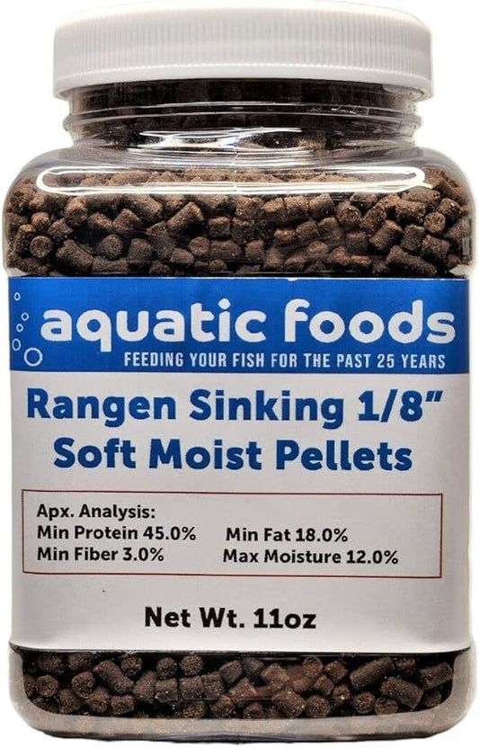 1/8" Soft Moist Sinking Salmon Pellets for Juvenile Axolotls, Shrimp, Snails, Crabs, Small Amphibians, Bottom Tropical Fish...11oz Small Jar